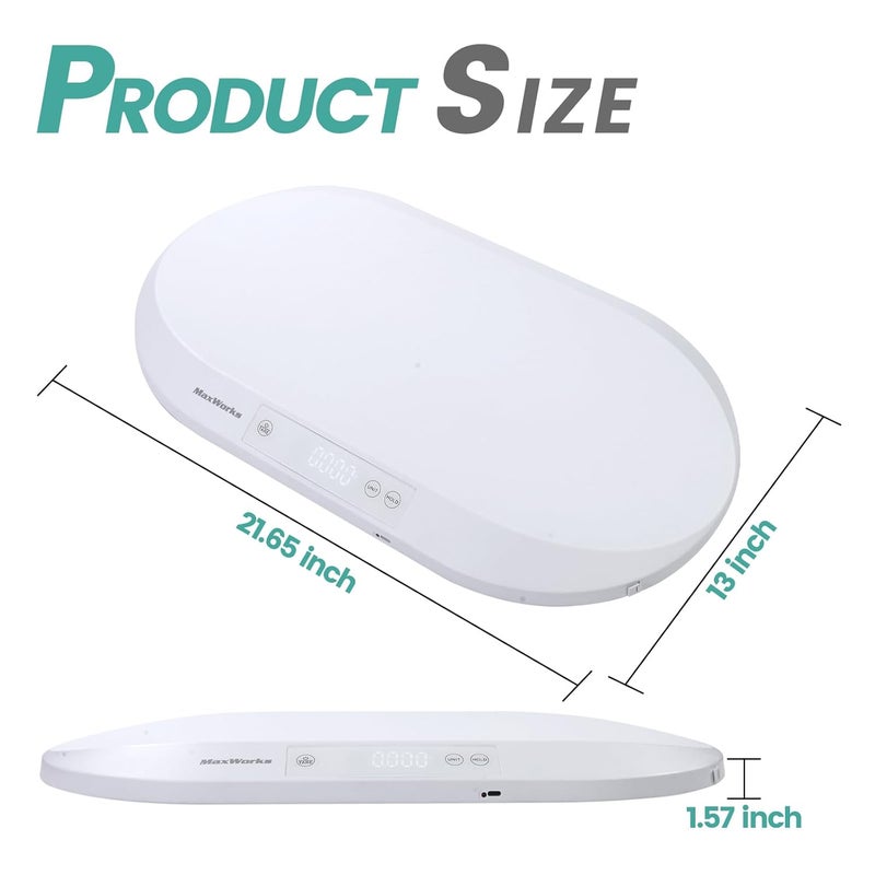 Maxworks 51075 Baby & Pet Scale – 88 lbs Capacity, Type-C Rechargeable or AAA Battery, Large Platform, Unit Conversion, Lock & Tare, White (g/kg/lb/oz) - Image 2